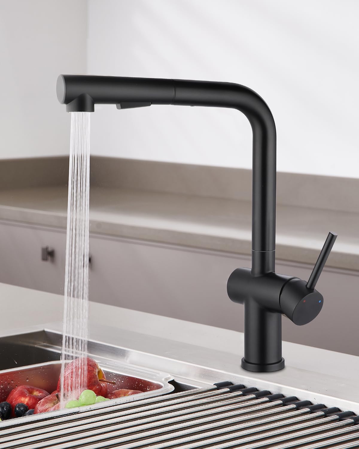 BONADE Niederdruck Armatur Küche, 360° Drehbar Spültischarmatur mit 3 anschluessen für Boiler, Wasserhahn Küche Ausziehbare Brause mit 2 Strahlarten, Edelstahl Mischbatterie Wasserhahn Küche Schwarz