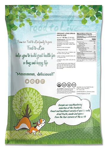Miniatura 8 de Arroz blanco orgánico de grano largo, 5 libras, sin OMG, vegano, kosher, a granel. Fácil de cocinar. Se mantiene separado y esponjoso. Bajo en