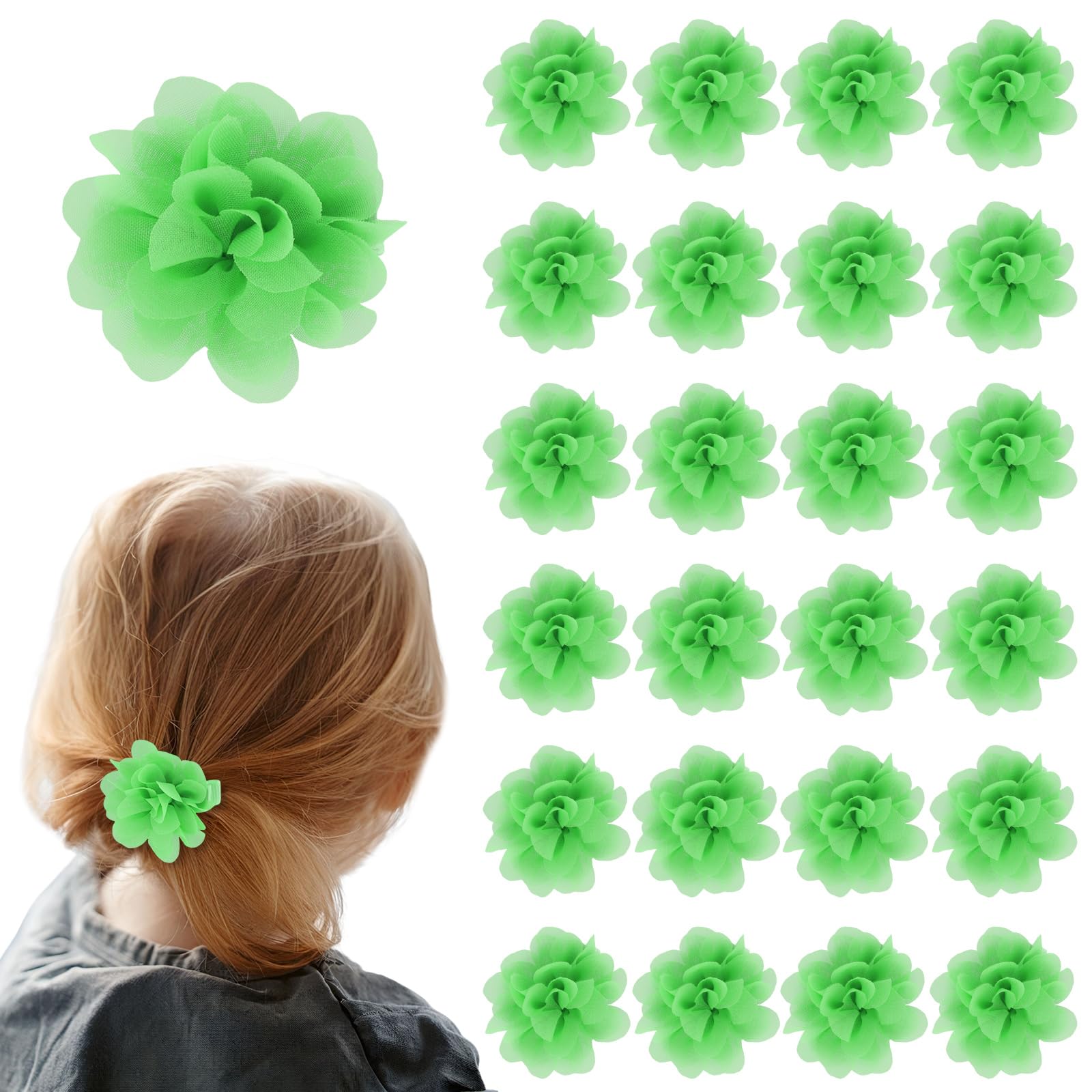 Photo 1 of 24 PCS 2" Chiffon Flower Hair Bows Clips Artificial Fabric Flower Tiny Baby Hair Clips Fine Accessories for Women Girls Kids (Pink)