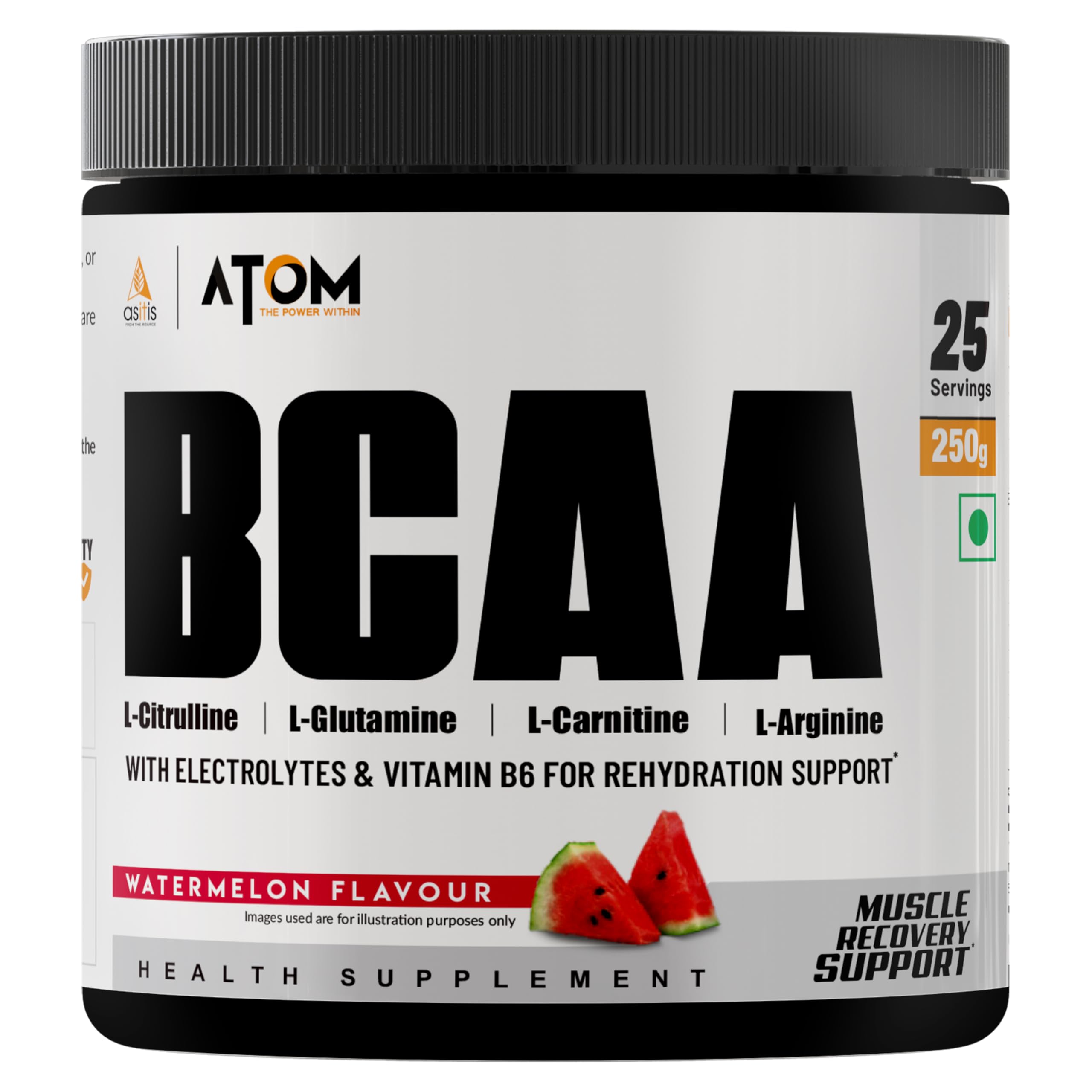 AS-IT-IS ATOM BCAA 250g with L-arginine, L-Carnitine, L-Citrulline for Energy Burst & Athletic Performance | Watermelon Flavor…