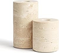 WORHE Natural Marble Candle Holders Set of 2 - Handcrafted Beige Candlesticks for Table Centerpieces, Dinners, Weddings - Fits 3/4" Taper Candles (ZT017R)