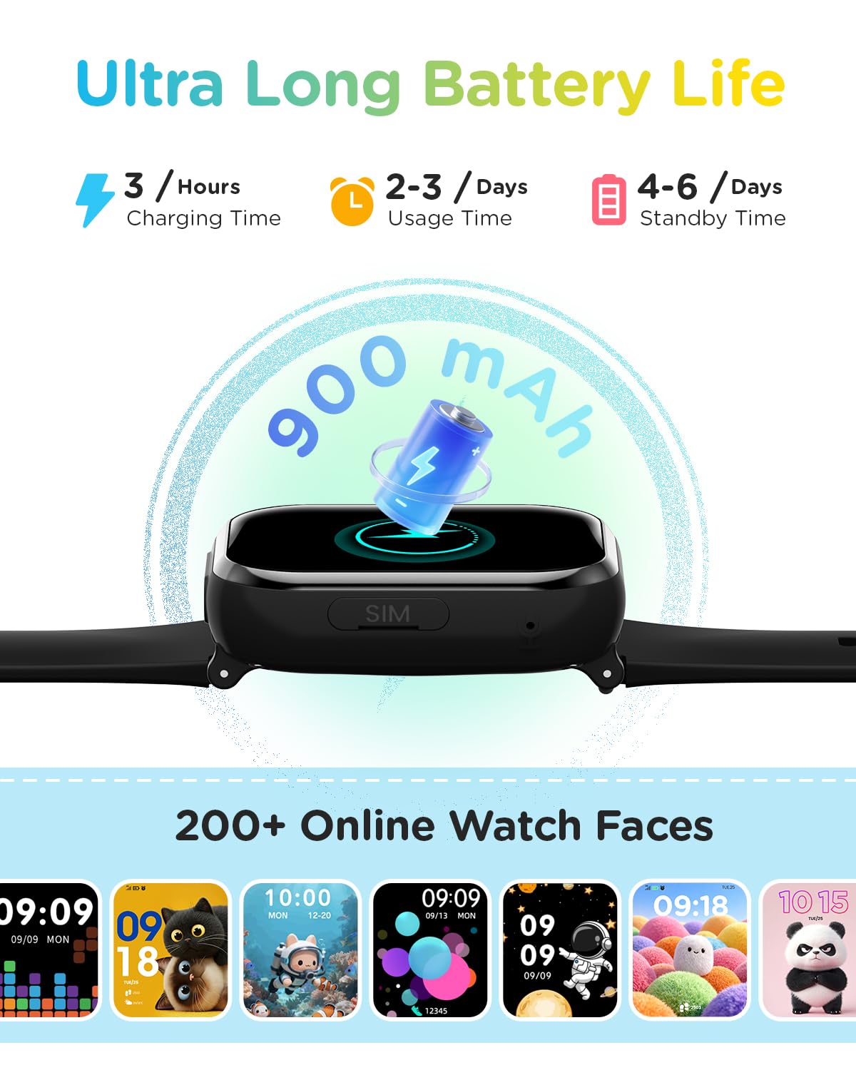 4G Montre Connectée Enfant GPS, Smartwatch avec Appel, Appel Vidéo, Chat Vocal, SOS, Mode École, Podomètre, Réveil, Appareil Photo, IP68 Étanche, Montre Telephone Enfant pour Garçons Filles, Bleu
