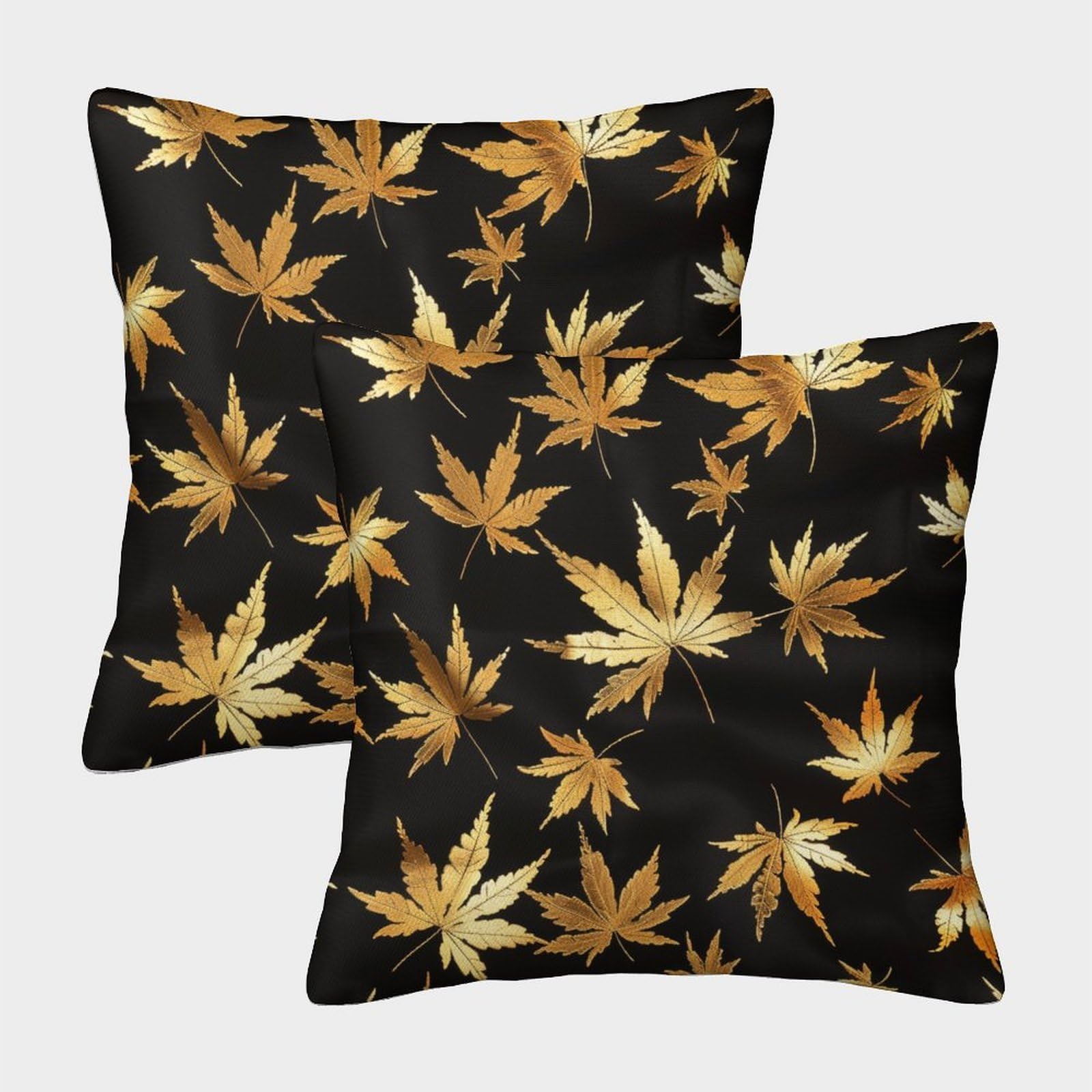 kaiyun 2 Pack Black,Gold Maple Leaf Pillow Case Home Decoration Sofa Cushion Cover 45x45cm