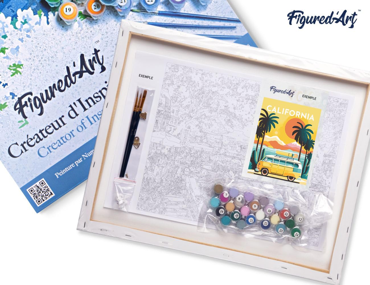 Figured'Art Peinture par Numéro Adulte avec Cadre - 40x50cm Toile tendue sur Châssis - Kit Loisir Créatif Détente - Déco DIY - Vintage Californie