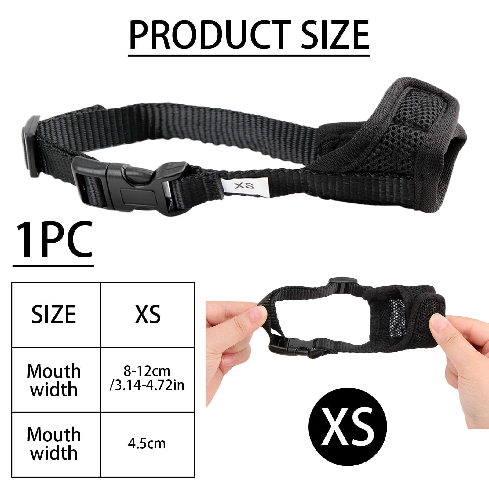 Museliere pour Chiens, Muselière en Nylon Réglable Doux et Respirant, Museliere Anti Aboiement Anti-Morsure Anti-Mastication, Museliere pour Chiens Petit, Moyens Chiens (XS,Noir)