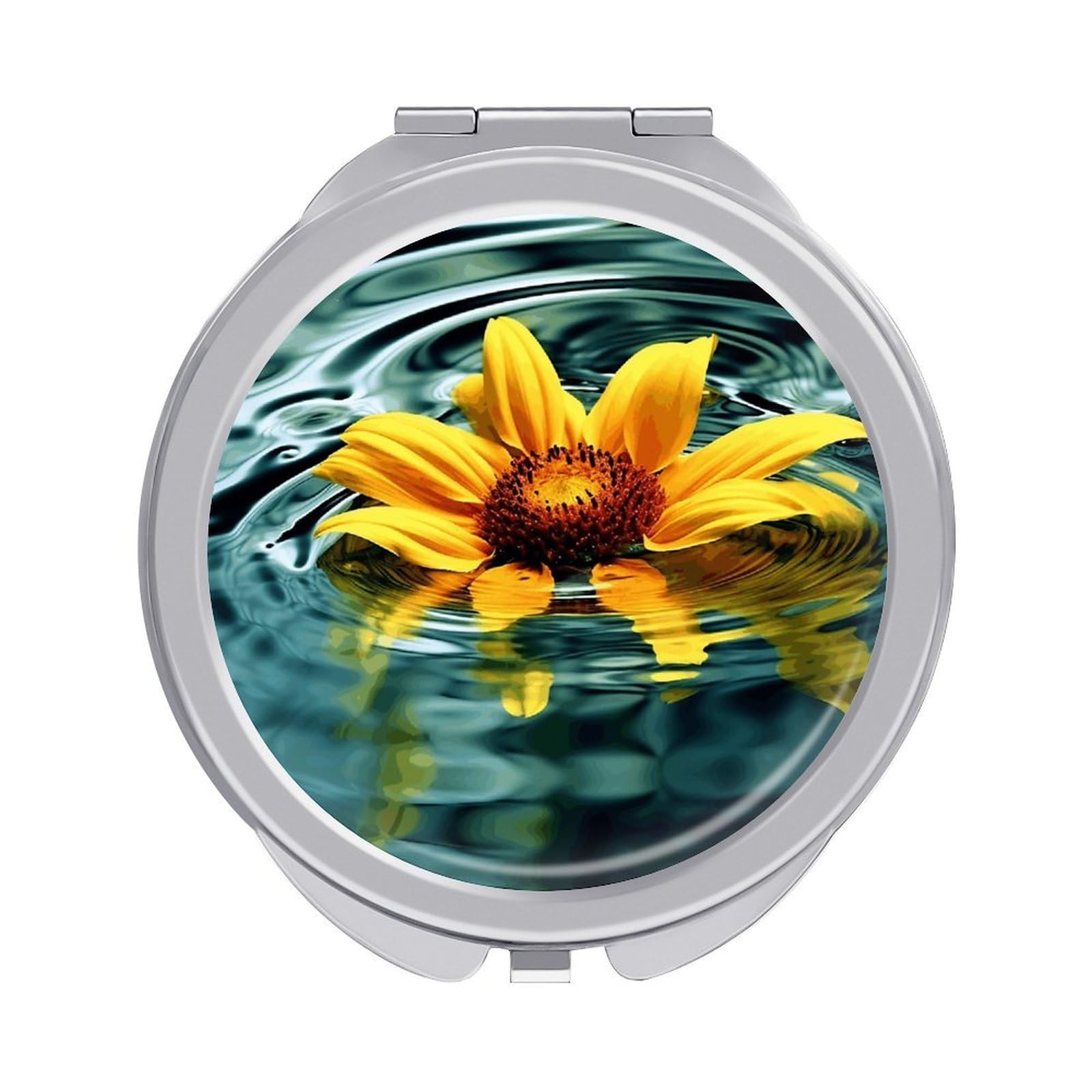 JTREHY Sunflower in Water Makeup Mirror Silver Mirror Surface Folding Makeups Mirrors Lightweight Durable Looking Glass for Suitable Traveling Handbag and Purses