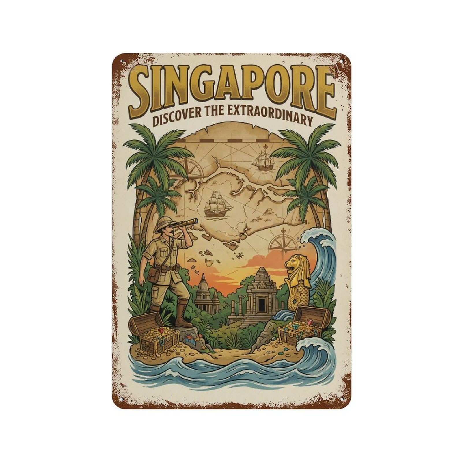 Metal Tin Sign Vintage Travel Singapore Discovery