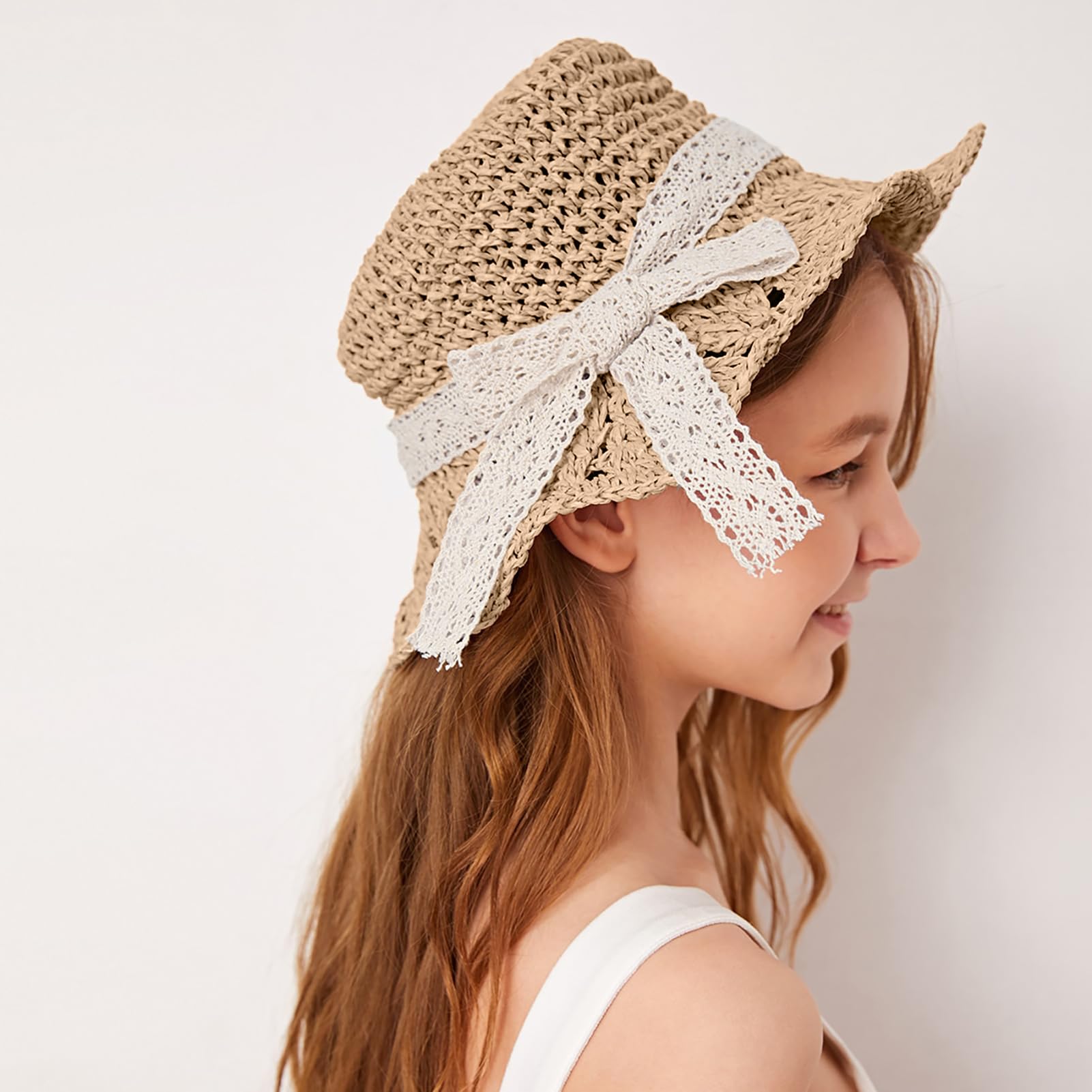 Sombrero de paja para niñas con gafas de sol redondas de flores, plegable de verano, ala grande, girasol, lazo, playa, sombrero de paja para niños, 2-6T