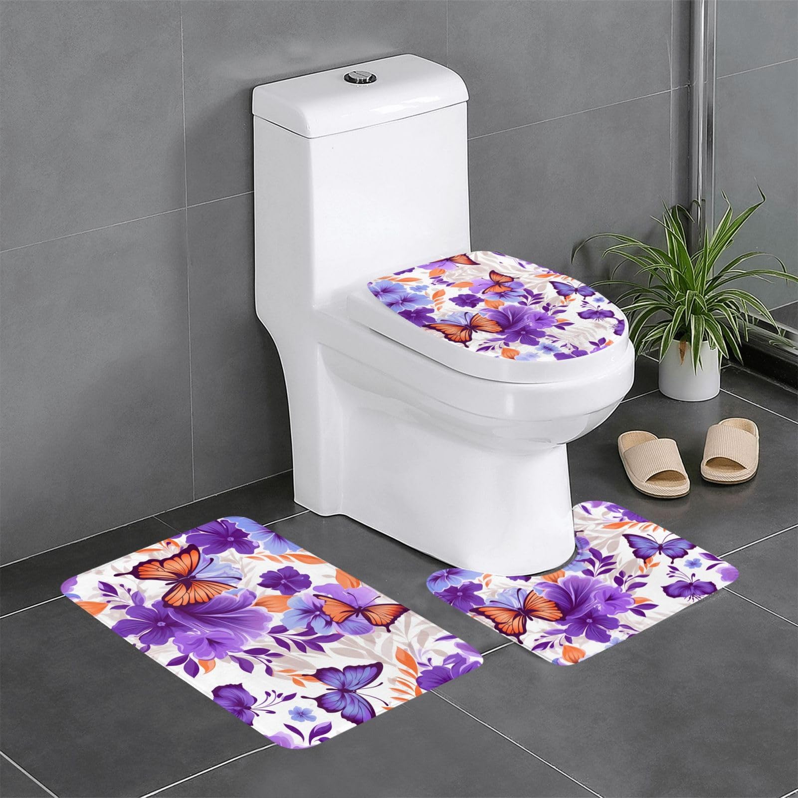Tapis de salle de bain antidérapants violets pour éviter les glissades devant la coiffeuse