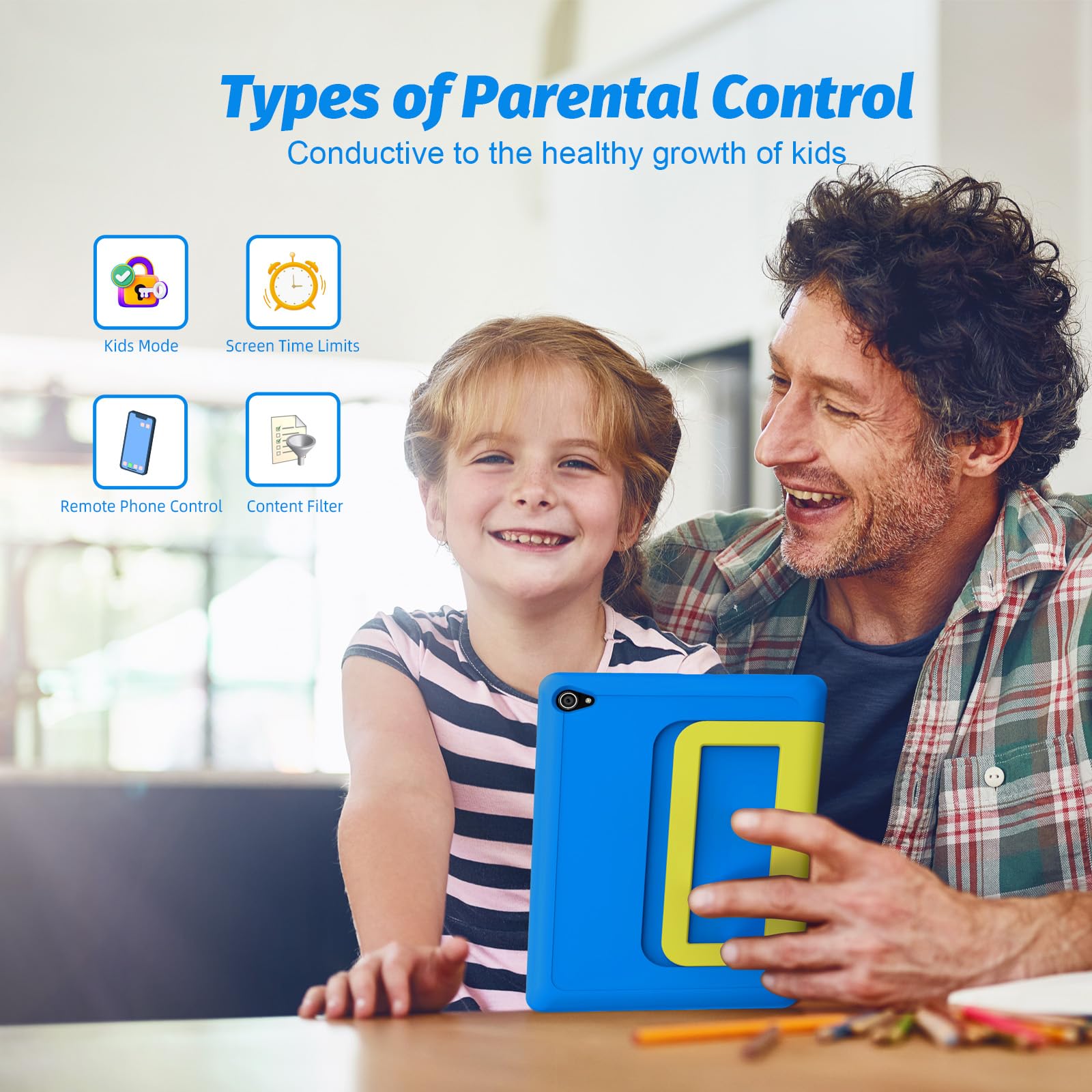 FASTWD Kinder Tablet 10 Zoll Android 14 - Mit Kindersicherung & Stoßschutz Hülle