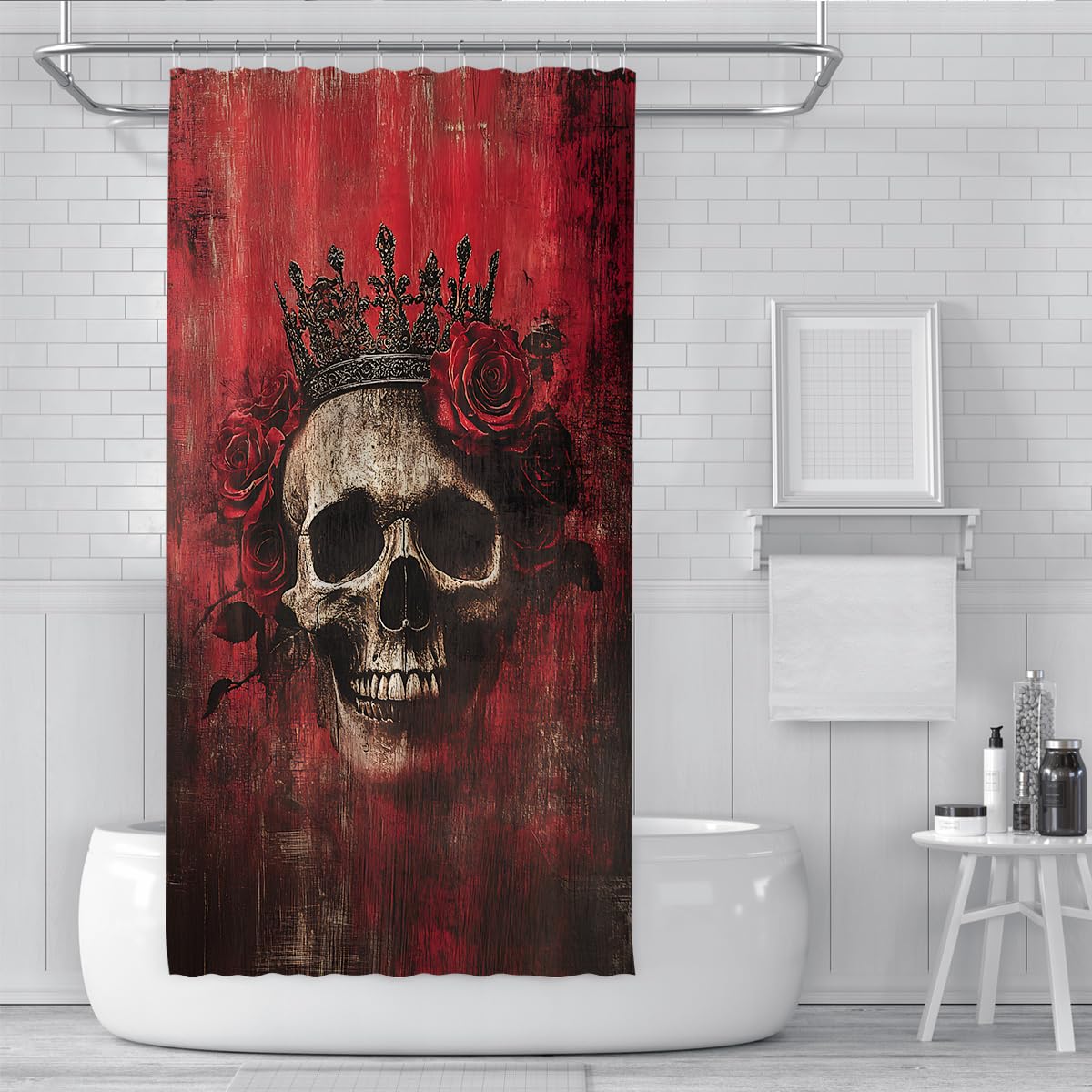 Tende Doccia Teschio Corona Rosso Scuro Gotico Halloween 200x200cm