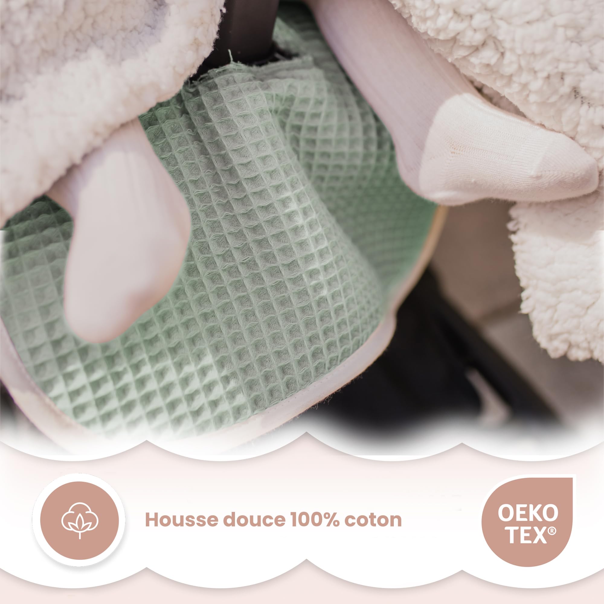 MIMUSELINA Matelas Poussette Bébé 100% Coton OEKO-TEX | Housse de Siège Bébé Été et Hiver 34 × 84 cm | Coussin de Poussette Universel Respirant et Lavable | Fait au Portugal
