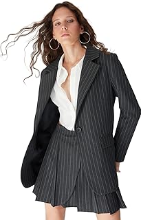 Trendyol Women Limited Edition Black Regular Lined Woven Striped Blazer Jacket TWOAW23BC00135 Blazer jacket (pack of 1)