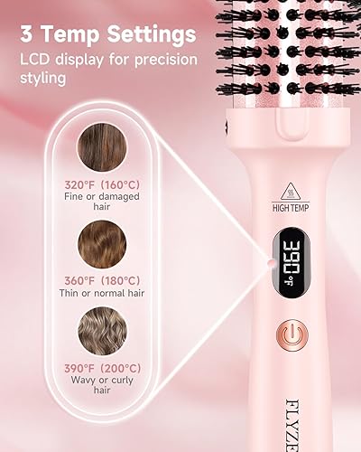 Vista 6 de Cepillo térmico redondo térmico de 1.5 pulgadas para cabello largo y seco, alisador con 3 ajustes de temperatura, cepillos de soplado para rizar