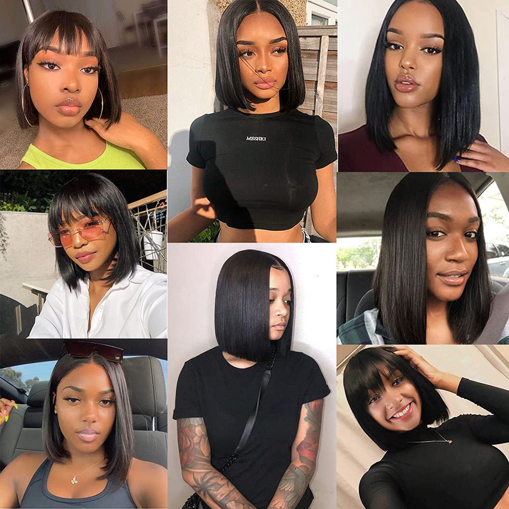Short Bob Wig U Part Wig Human Hair U Part Bob Wig Brazilian Short Straight U Part Human Hair Bob Wigs for Black Women Natural Black 150% Density 12 inch