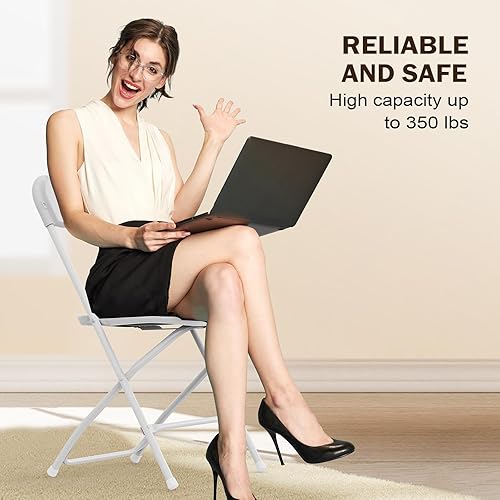 Miniatura 4 de Bonnlo Juego de 10 sillas plegables, asiento resistente de plástico blanco con marco de metal, perfecto para fiestas, eventos, bodas, cumpleaños,