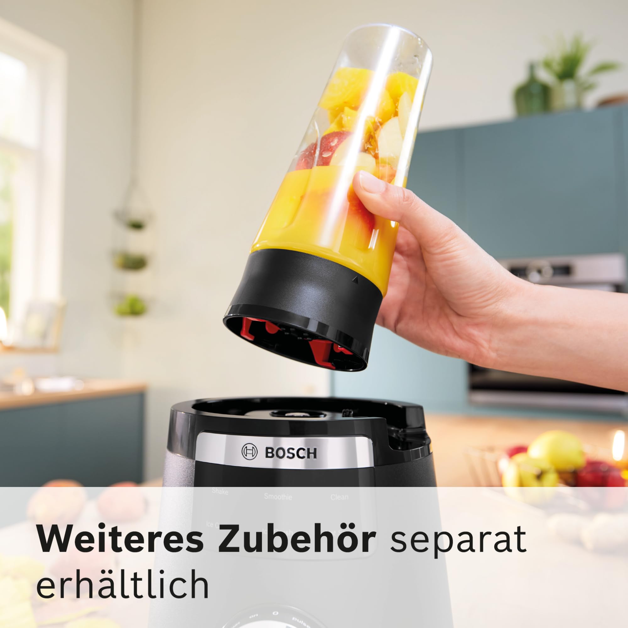 Bosch Hochleistungsmixer, Smoothie Maker, 1800W, 45.000 U-min, Programme für heiße Suppe & Reinigung, 2L, spülmaschinenfeste Teile, Made in Europe, schwarz, VitaPower Serie 6 MMB6652B