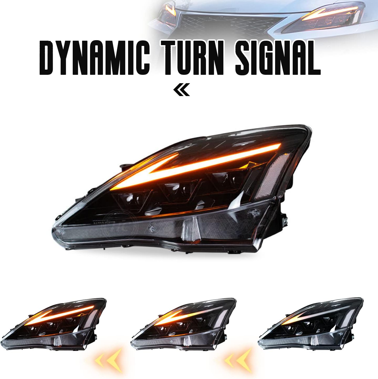 HCMOTIONZ Headlights Compatible with Lexus IS250/ IS250C IS350 IS350C IS220d 2006-2012, ISF 2008-2014 With DRL Start UP Animation LED Lamp