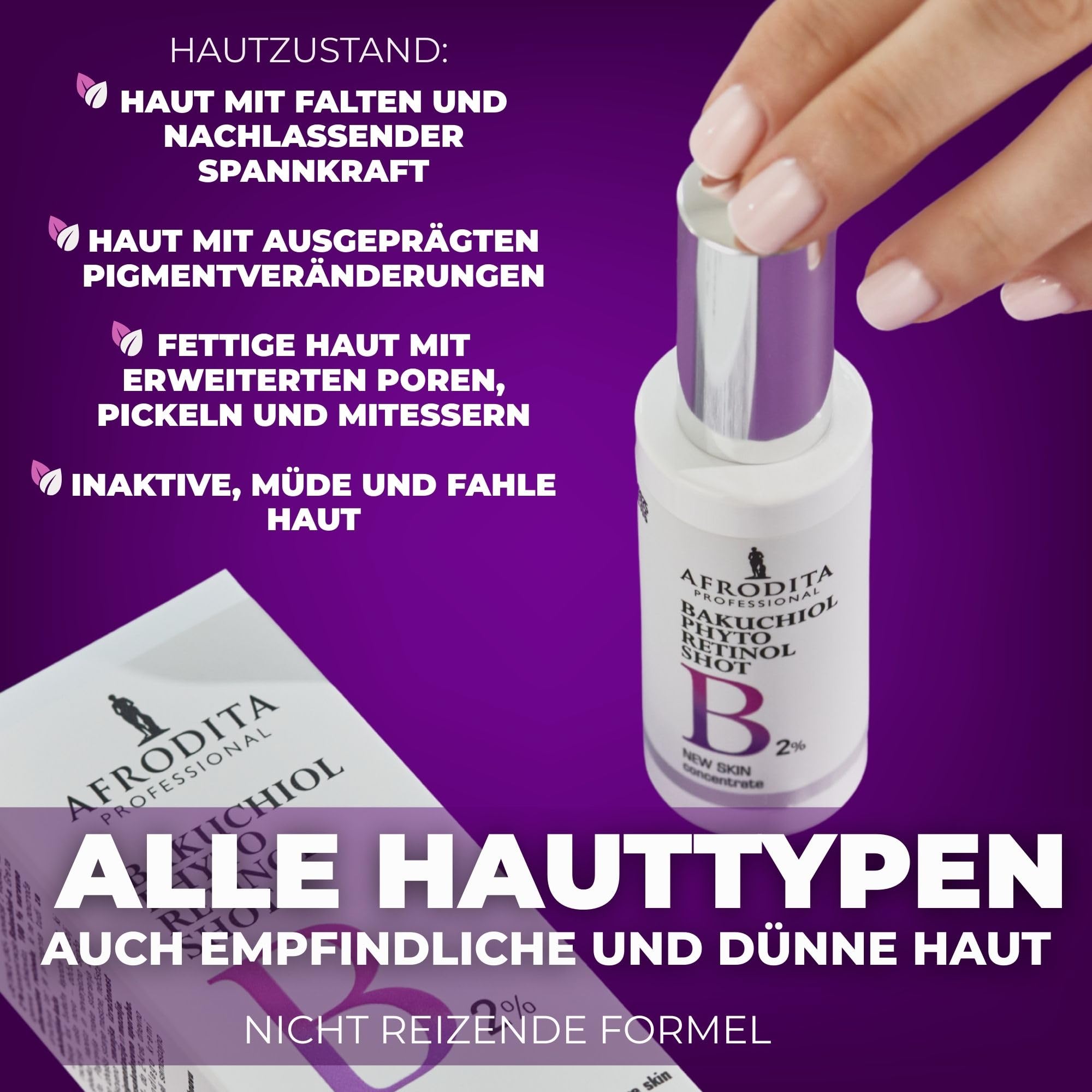 Afrodita Professional Bakuchiol Phyto Retinol Shot 2%, Gesichtsserum mit Sytenol A, Panthenol, Beta-Glucan und Squalan, duftstofffrei, vegan, 30 ml