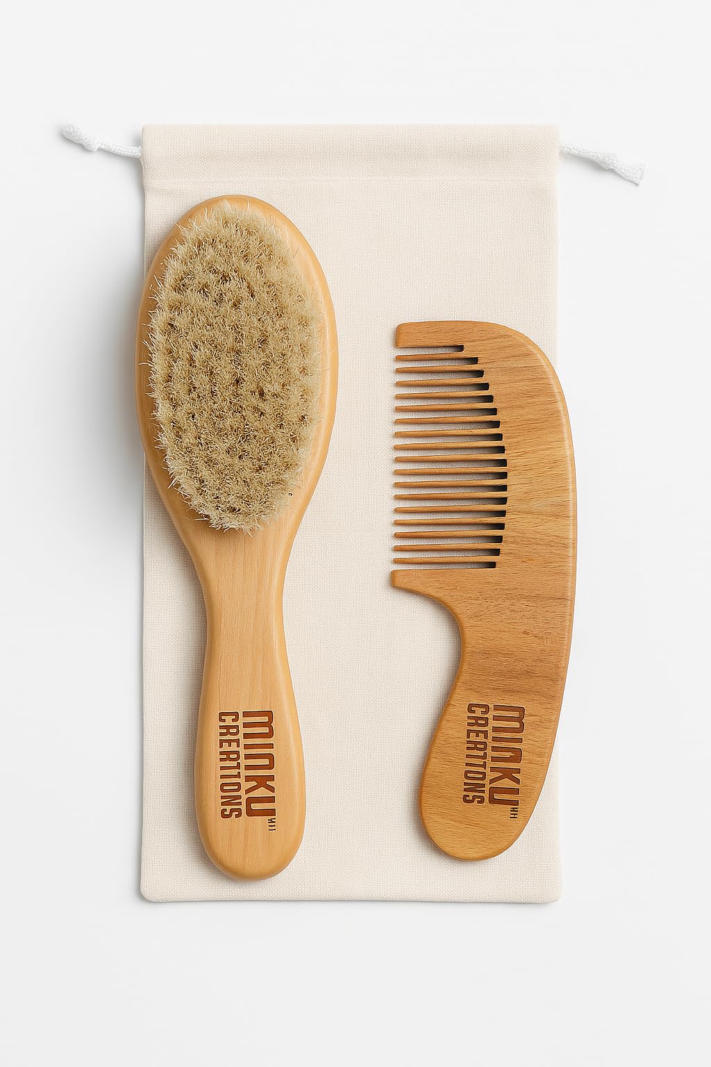 KitMik Baby Hair Brush & Comb Set – Natural Wood Baby Hair Brush with Soft Bristles + Wooden Comb | Gentle Scalp Care for Newborns, Infants & Toddlers | Eco-Friendly Baby Grooming Kit (Pack of 2)-image-9