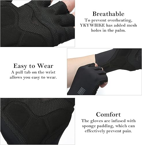Miniatura 6 de YKYWBIKE Guantes de ciclismo transpirables, guantes deportivos acolchados de medio dedo, guantes de ciclismo antideslizantes, guantes de bicicleta