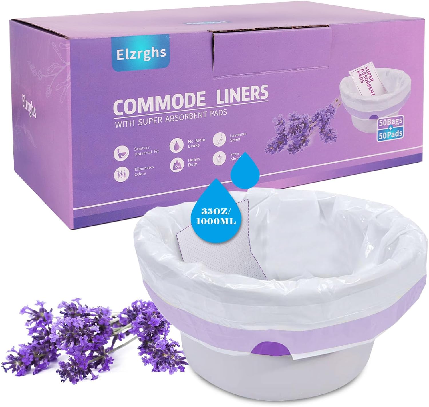 Elzrghs Commode Liners with Absorbent Pads for Bedside