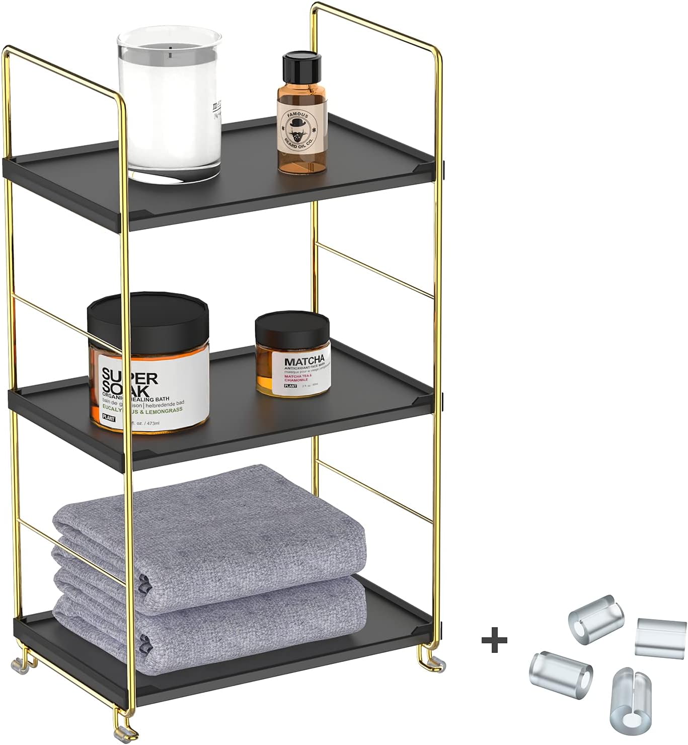 JANUS LiANG Bathroom Countertop Organizer - 3 Tier Vanity Tray Cosmetic Perfume Storage Kitchen Spice Rack. Easy to Assemble (Gold+Black)