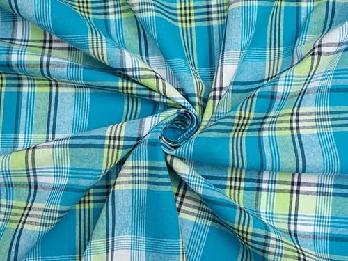 Minerva Core Range Turquoise Cotton Madras Shirting Fabric for Dressmaking - 145cm Wide - per metre