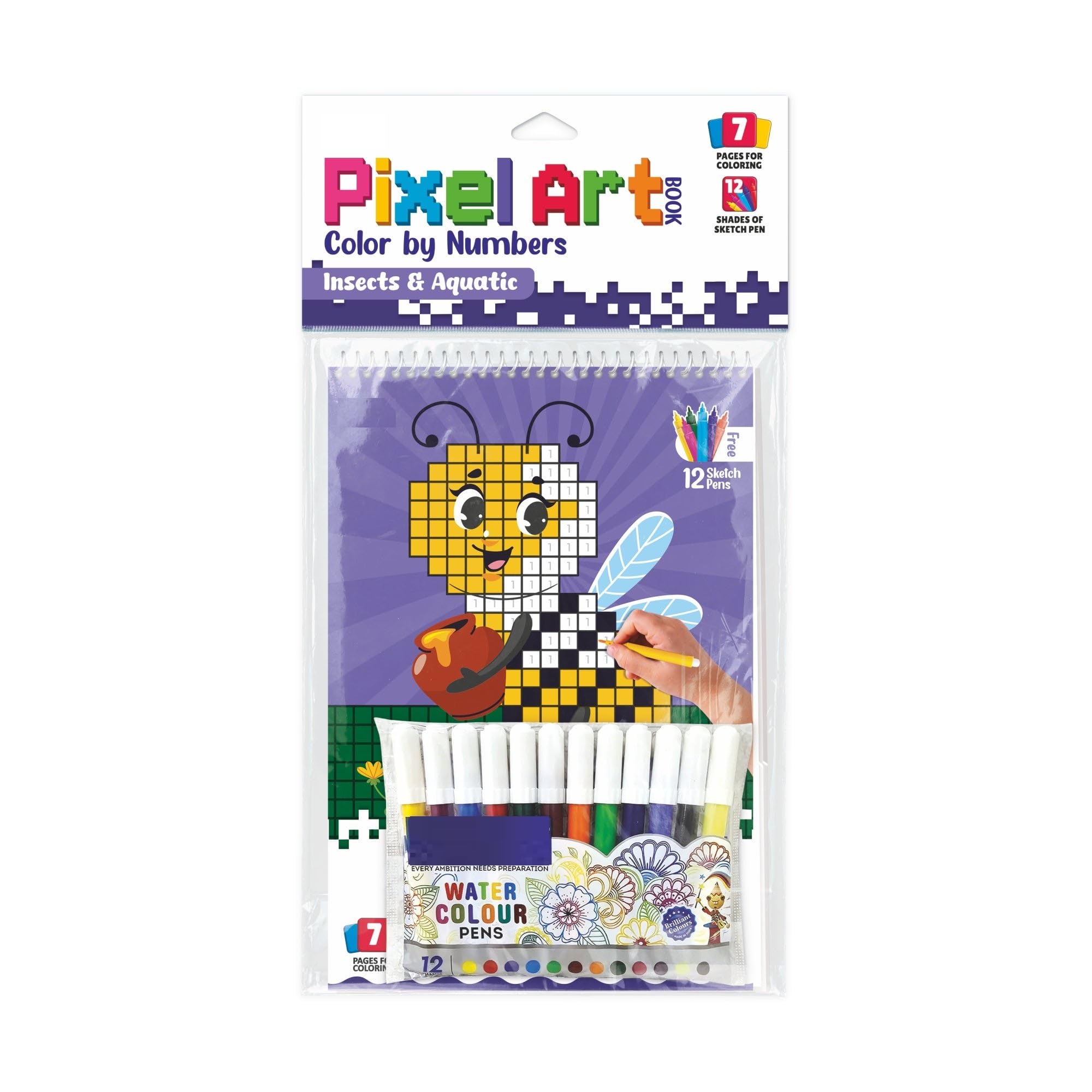 YUIOP - Pixel Art Colouring Activity Book for Kids | 7 Pages Color by Number Puzzle Book | Educational Learning & Creative Drawing Activity | Screen-Free Fun Gift for Boys & Girls, Insects & Aquatic Theme-image-36