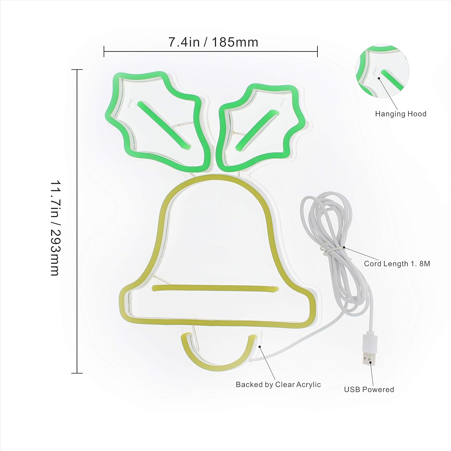 ADVPRO Jingle Bell Christmas Flex Silicone LED Neon Sign Green & Yellow st16s32-fnu0130-gy