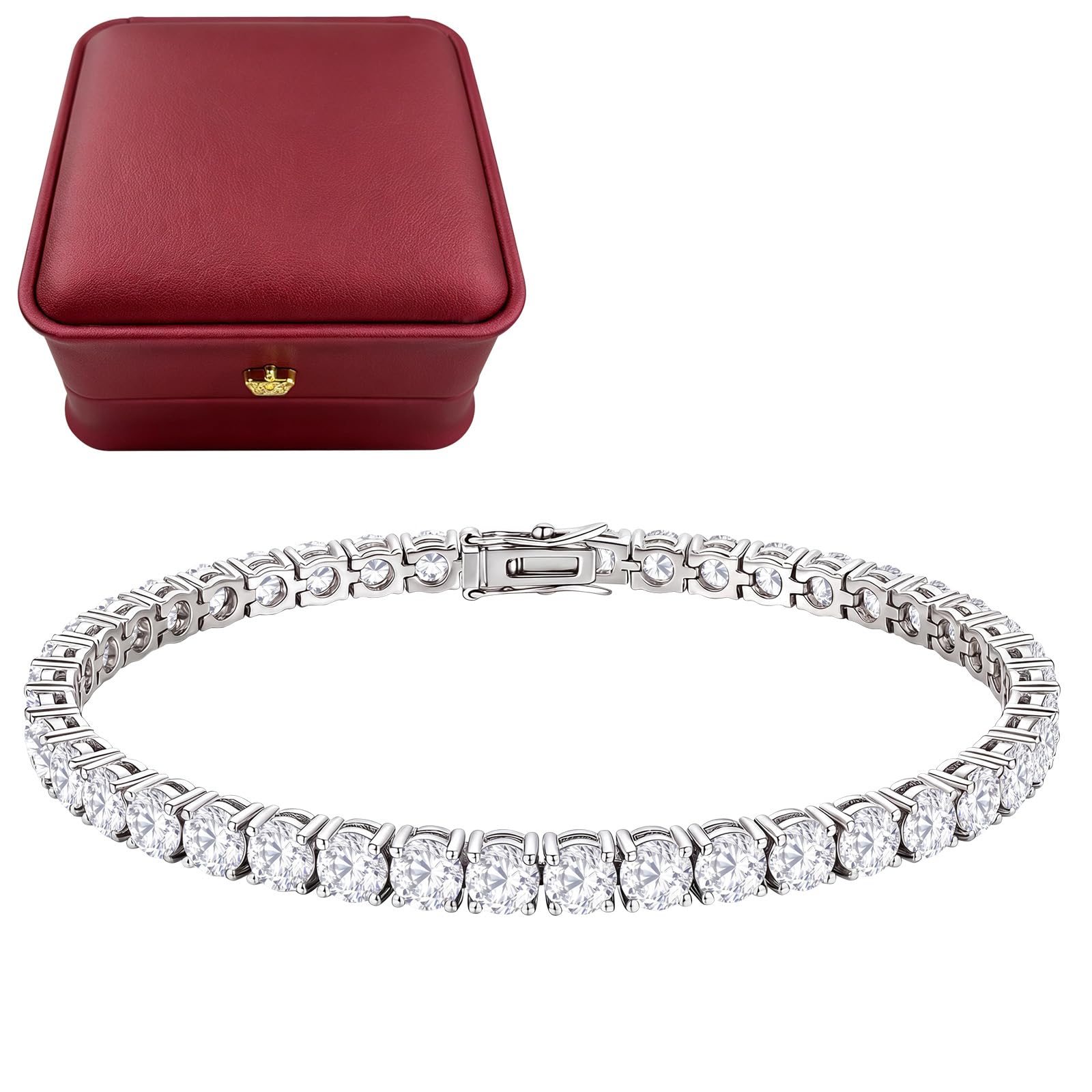 14K Gold-Plated Tennis Bracelets for Women - 4MM Round-Cut Classic Bracelet,Women's Tennis Bracelets