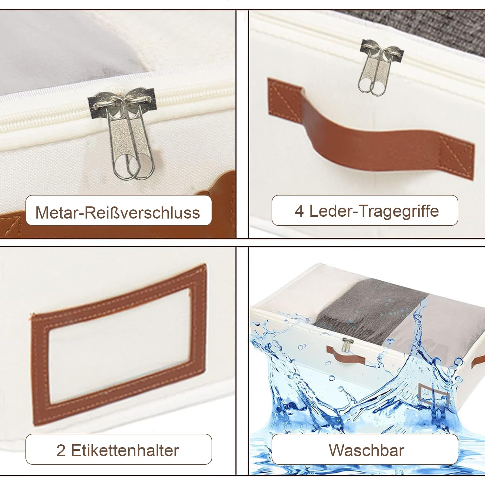 8 contenitori sotto il letto, con coperchio, 600D, con chiusura lampo e maniglie, pieghevole, per vestiti, copriletti, coperte (80 x 45 x 15 cm)