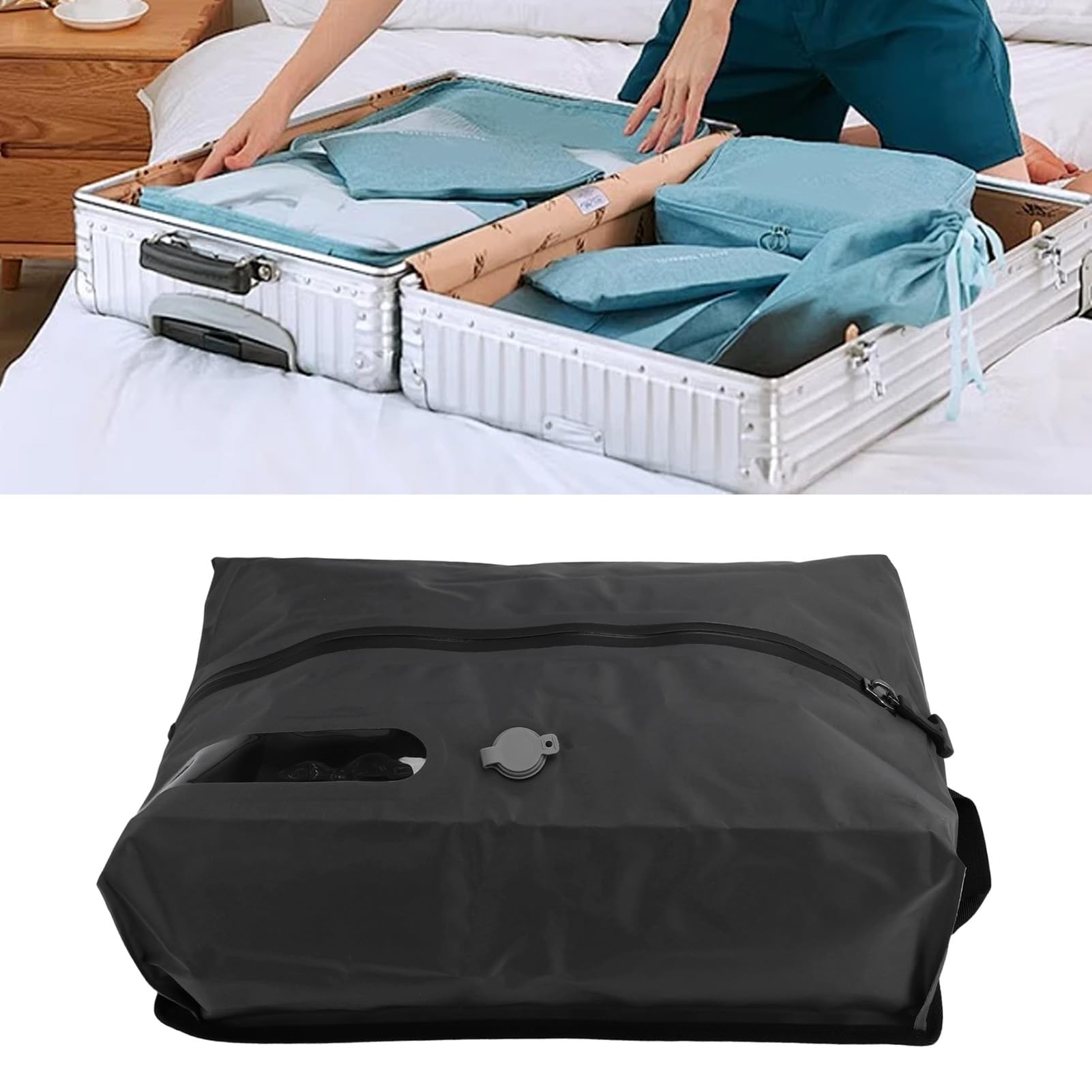 Sacco Sottovuoto, Tessuto in Nylon TPU 70D con Cerniera Ermetica per Bagagli da Viaggio Zaino Valigia Organizzatore di Stoccaggio Domestico Imballaggio in Tessuto (Con Pompa)