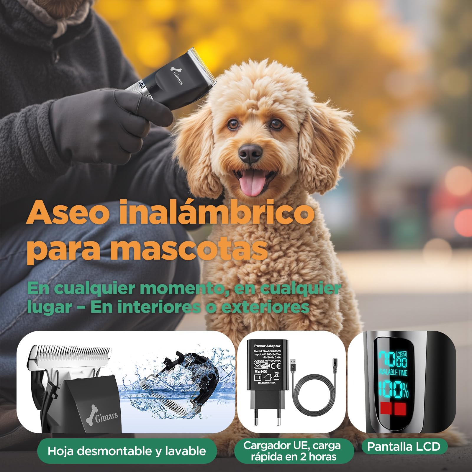 Gimars maquina cortar pelo perros mejorada con 7000 rpm para pelaje grueso, cortapelos perros silenciosa y recargable, maquina de cortar pelo para perros inalámbrica con set de tijeras