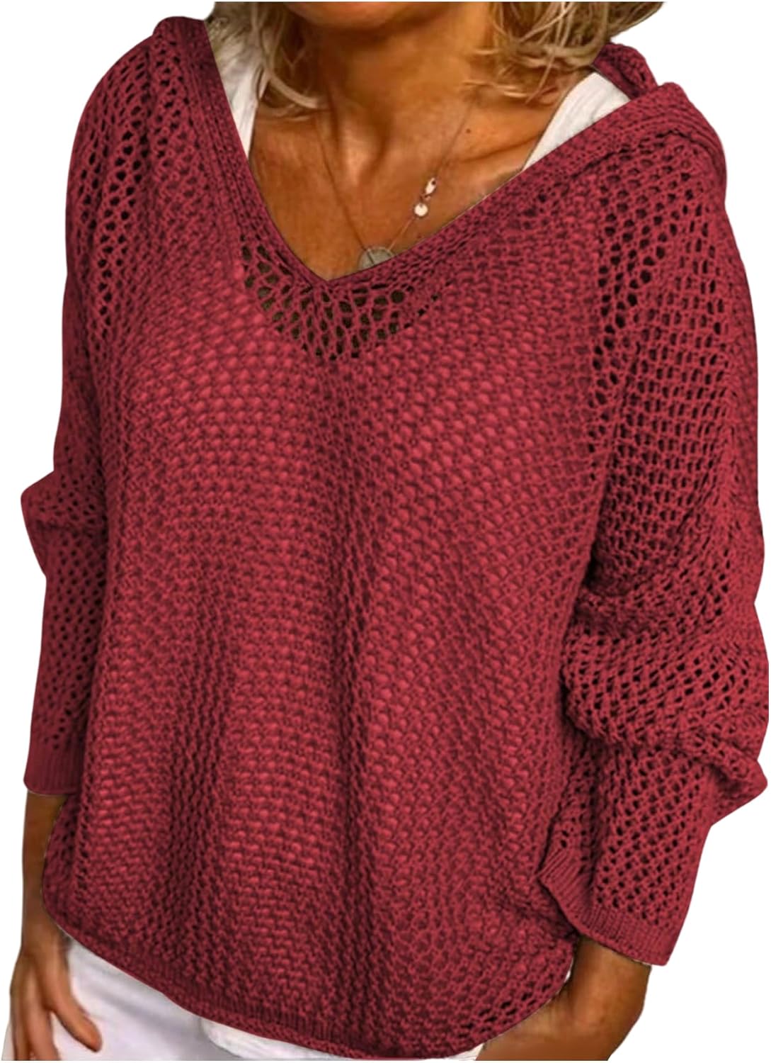GORGLITTER Women's Beach Cover Up Crochet Sweater Boho Summer Vacation Outfits Long Sleeve Pullover Hoodie Knitwear