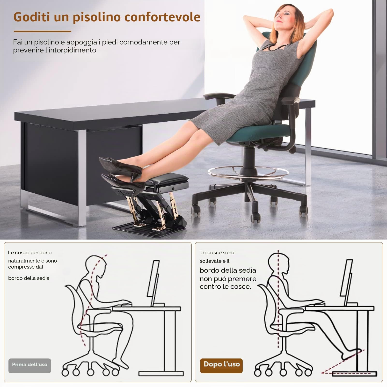 Poggiapiedi da Scrivania, Poggiapiedi Regolabile Ergonomico Da Scrivania con Funzione di Massaggio, 4 Regolabili in Altezza e Angolo, Antiscivolo per Ufficio e Casa