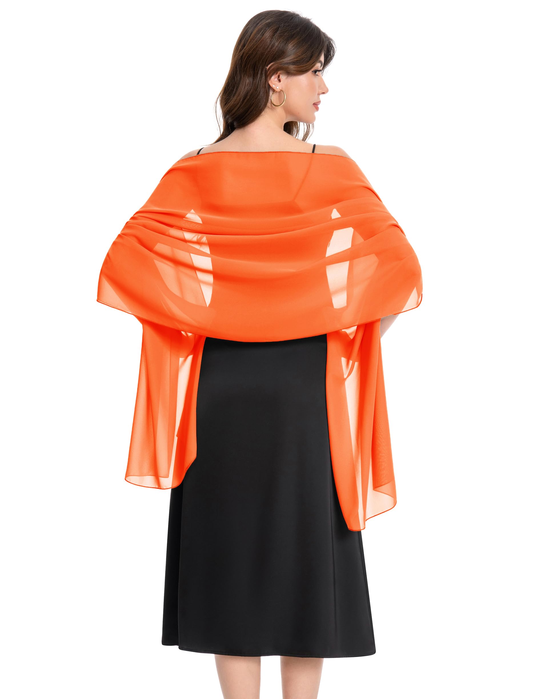 Baoqiya Chiffon Shawls Scarves Wraps for Bridal Wedding Party Evening Dress and Special Occasion Dresses, Tangerinered, Medium