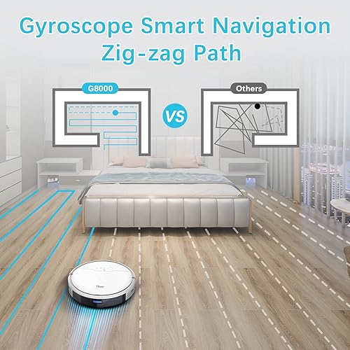 Miniatura 5 de Tikom - Robot aspirador y trapeador robot aspirador Tikom G8000 fuerte succión de 2700 Pa autocarga bueno para pelo de mascotas suelos duros blanco