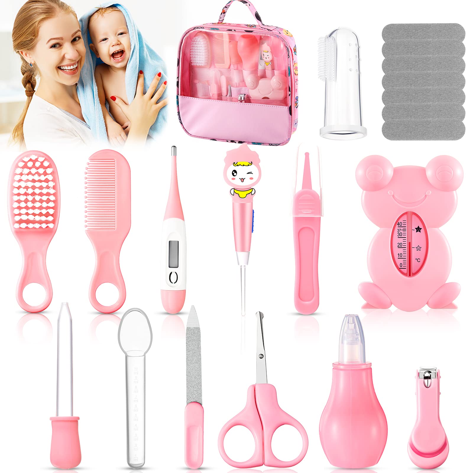 Healthcare and Grooming Kit 19 in 1 Healthcare Kit Portable Safety Care Set, Hair Brush Comb Nail Clipper File Nasal Aspirator for Grooming