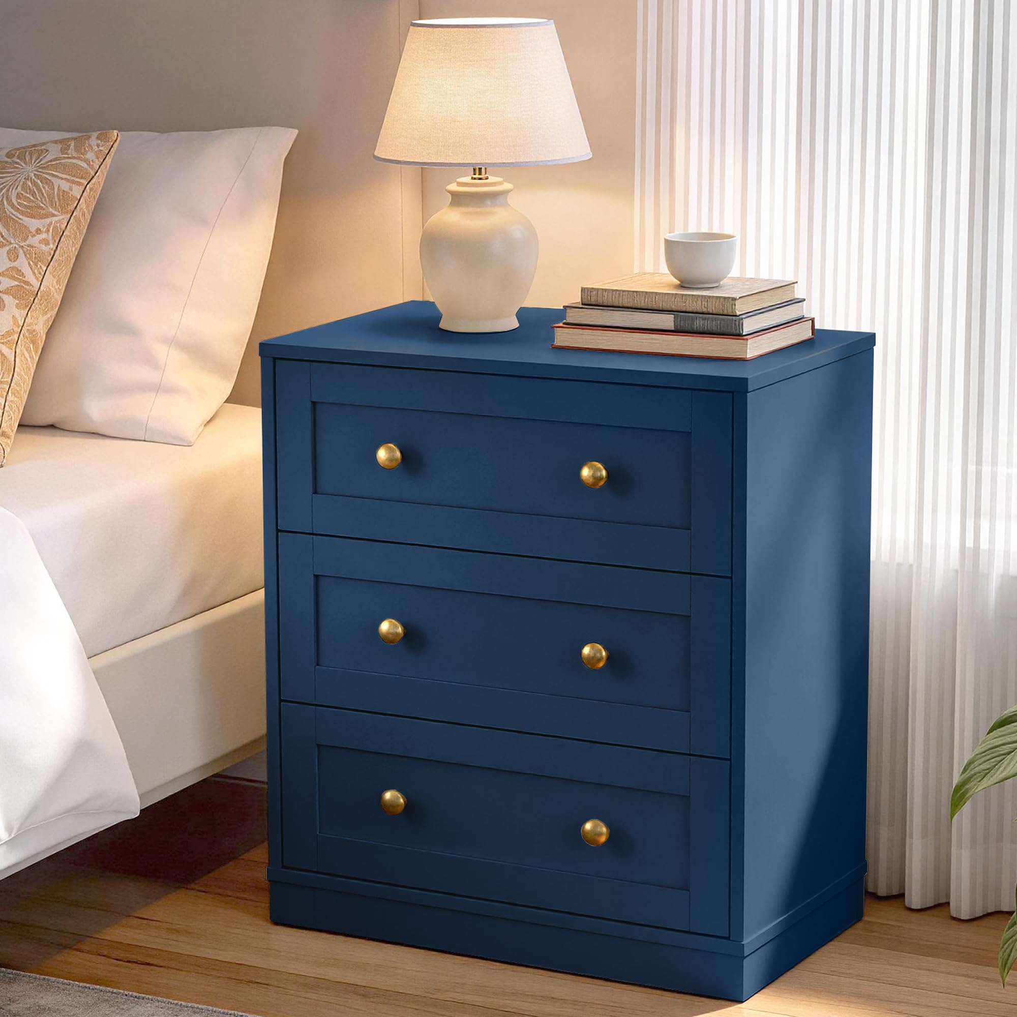 RoyalCraft Small 3 Drawer Dresser Set of 2, Blue Dresser for Bedroom, Wood Nightstand with Drawers, Modern Chest of Drawers for Closet, Living Room, Entryway : Home & Kitchen