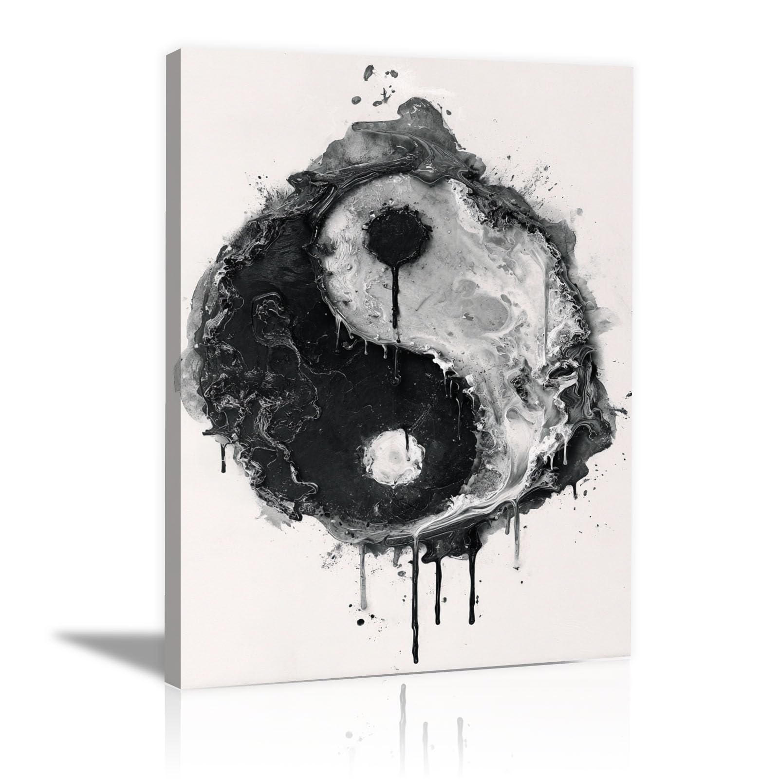 XENIOU tableau noir et blanc Peinture abstraite de Tai Chi tableau toile decoration murale, Pour salle de bain, salon, chambre, bureau, cuisine.(noir et blanc)-60x90cm Encadrée