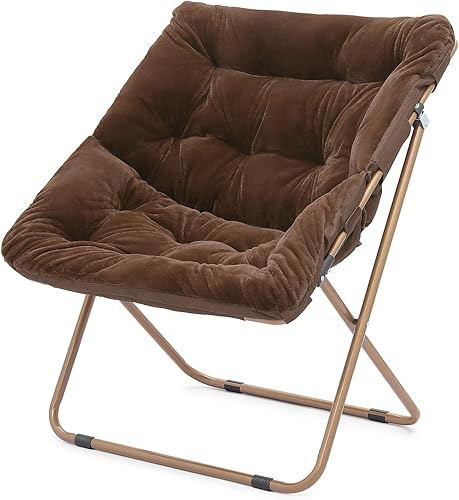 Magshion Silla cuadrada plegable de gran tamaño con platillo de luna para adultos, silla grande y acogedora para dormitorio, color marrón