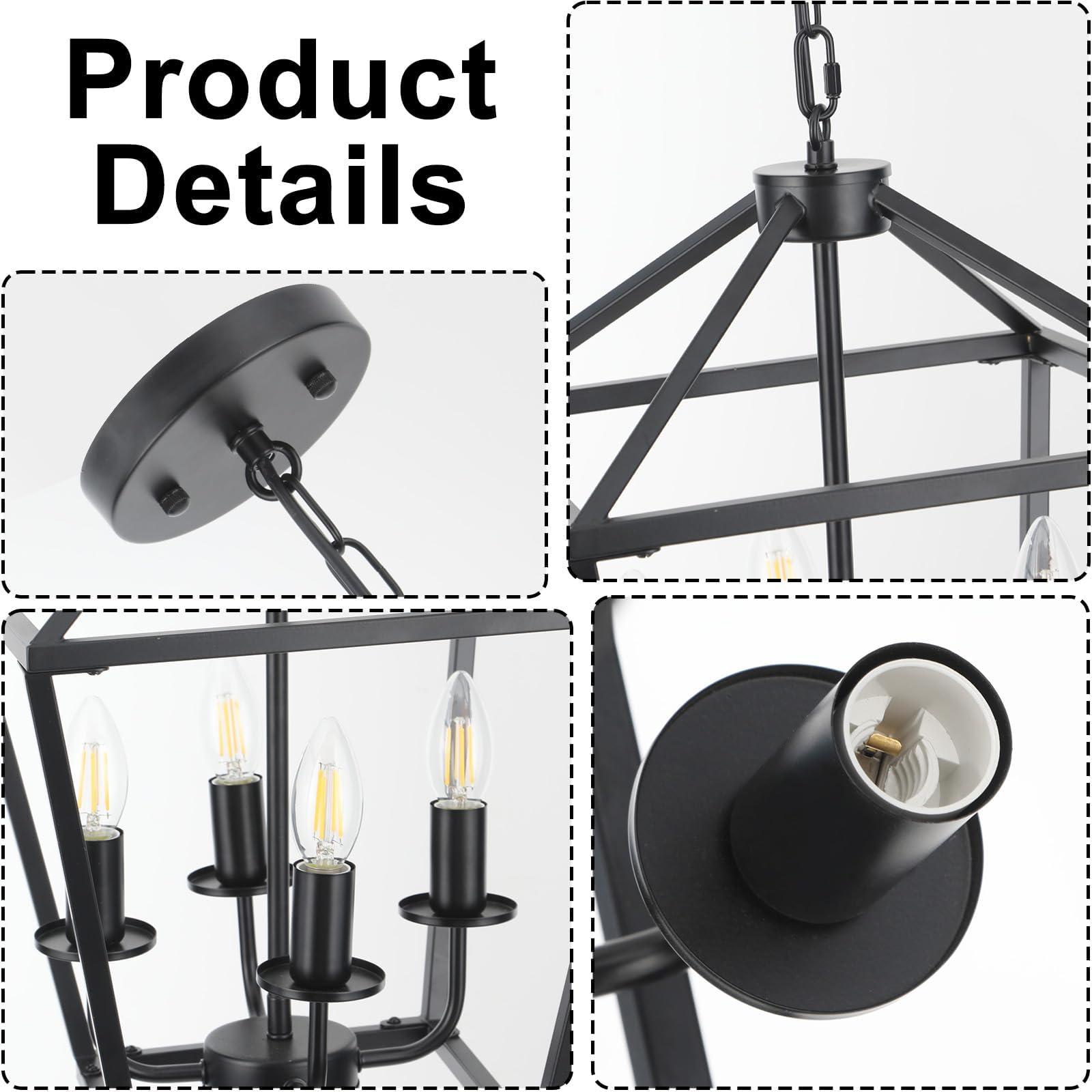 Lampadario Lanterna Industrial Metallo,Lampada A Sospensione Nero Altezza Regolabile,Lampadari Con E14 X 4 Candeliere,Luce A Sospensione Rustico In Stile Fattoria Per Soggiorno,Camera Da Letto,Cucina