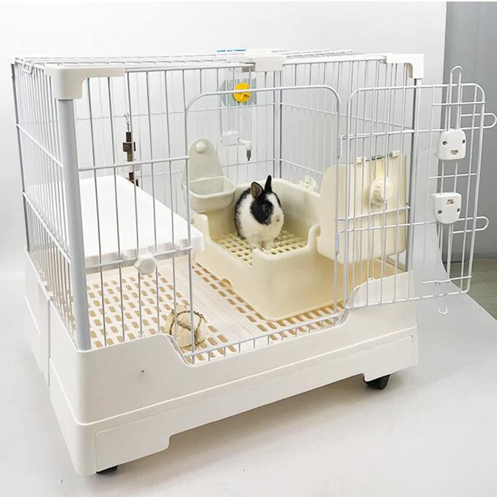 Conejera con ruedas, plataforma extraíble y bandeja extraíble para animales pequeños, ideal para conejos, hurones, ratas, cobayas y chinchillas