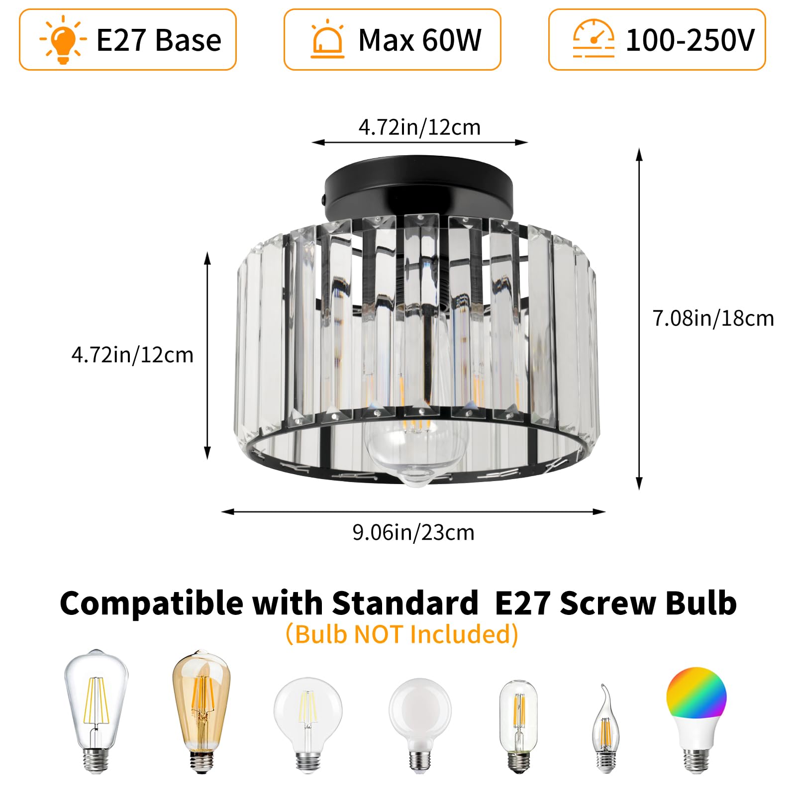 Hudi Fyier Black Crystal Ceiling Light for Hallway Small Semi Flush Mount Fixture - Image 2