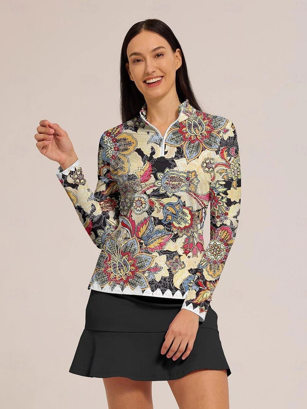 ACEGOLFS Women's Golf Polo Shirts Long Sleeve Quarter Zip Pullover for Women UPF 50+ Printed Ladies Athletic Workout Tops - Image 3