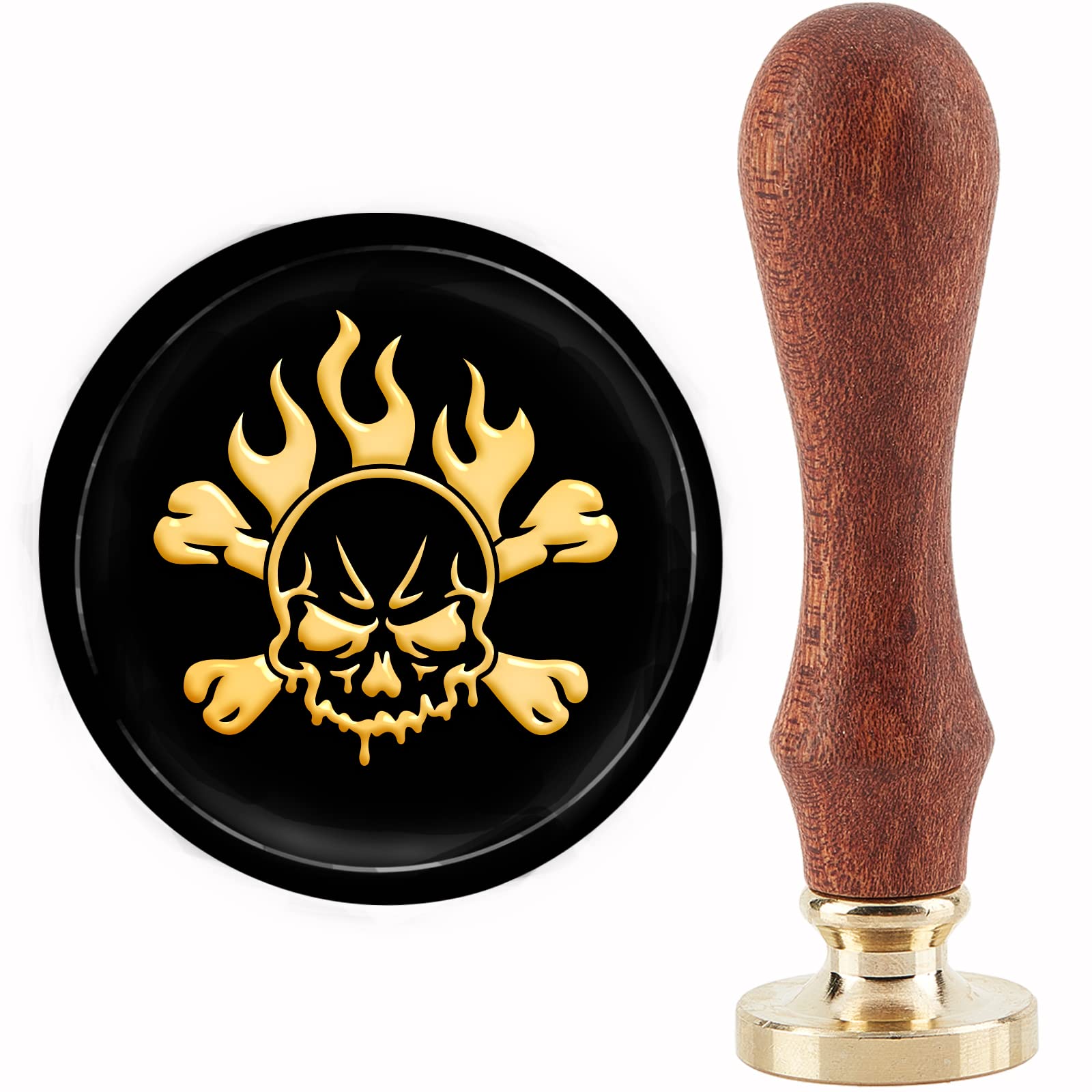 CRASPIRE Halloween Wax Seal Stamp Sealing Wax Stamps Skull 30mm/1.18inch Removable Brass Head Sealing Stamp with Wooden Handle for Halloween Invitations Cards Gift Wrap