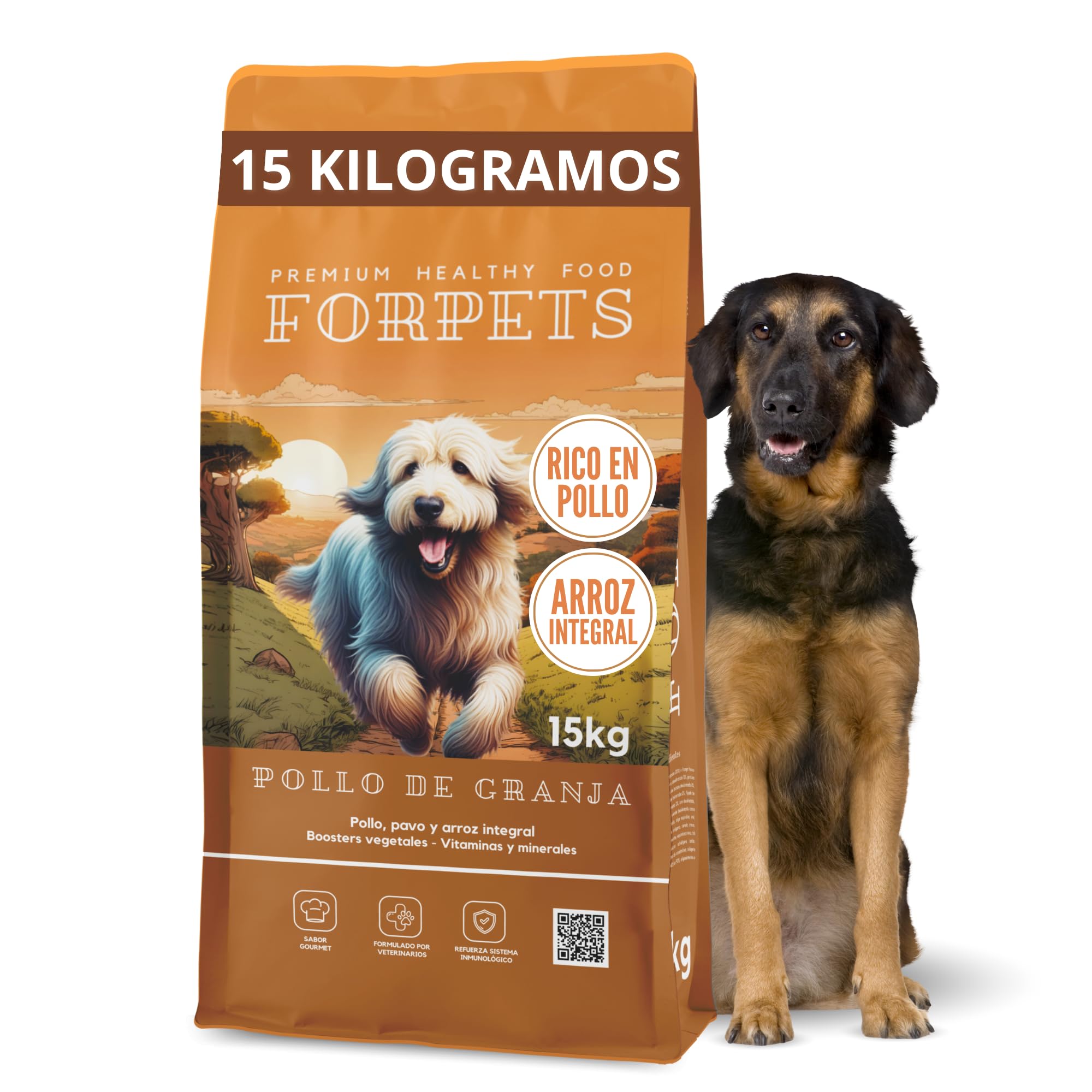Pienso para Perros Adultos con Pollo y Pavo 15 kg | Digestión Sensible con Arroz Integral y Prebióticos | Sin Gluten, Alto en Proteína | Razas Medianas y Grandes | FORPETS