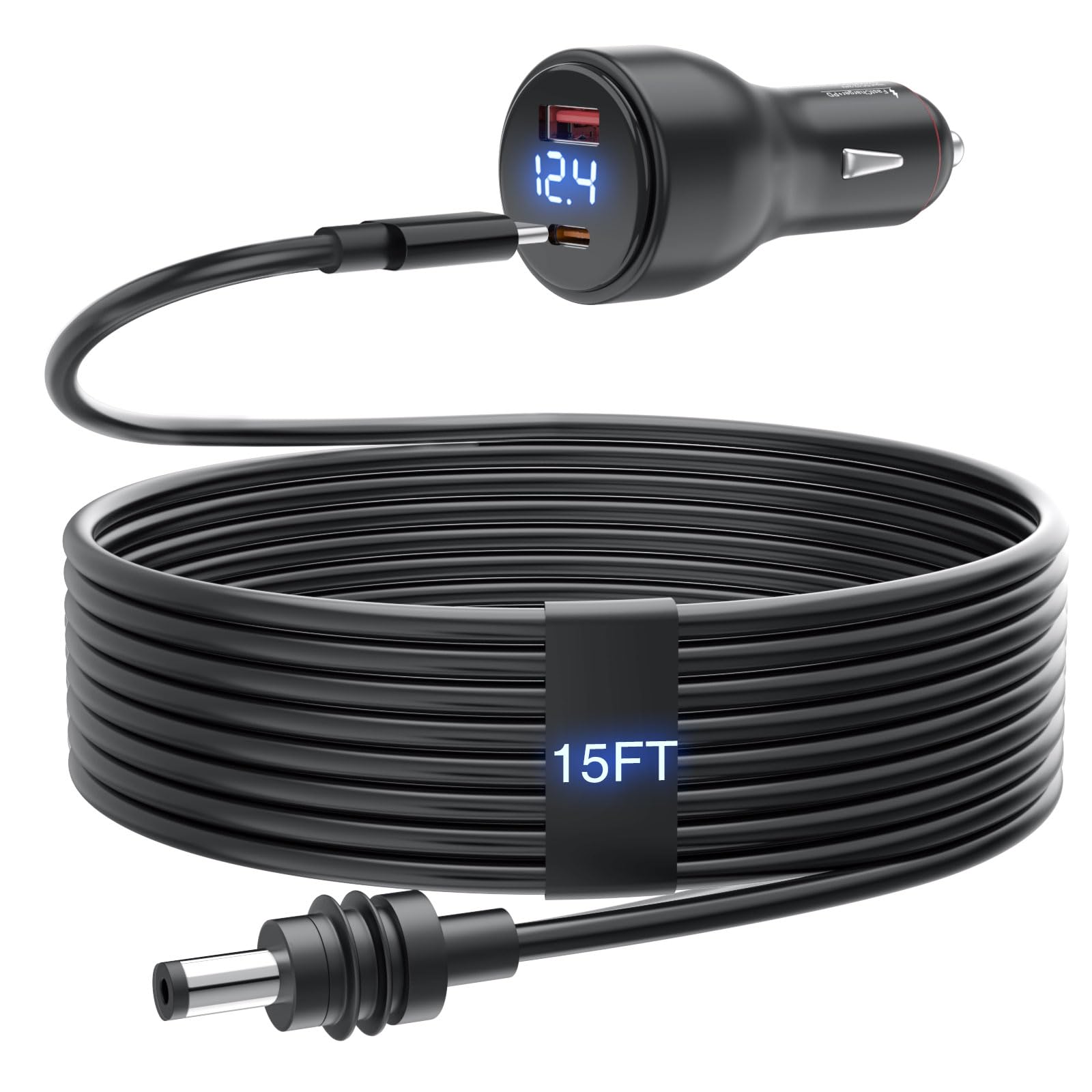 Starlink - Mini adaptador de coche Starlink de 15 pies, accesorios de mini cable PD 100 W, carga rápida, USB C, cargador de coche, CC 12 V, 24 V, adaptador de corriente con visualización digital para
