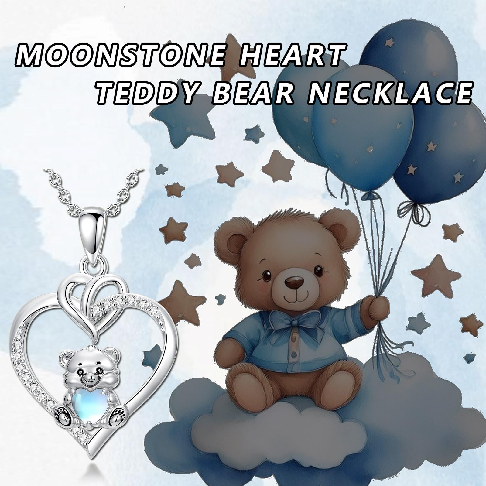 ROMANTICWORK Süße Tier Halskette mit Mondstein 925 Sterling Silber Herz Anhänger Tier Schmuck Jubiläum Geburtstag Weihnachts Geschenke für Frauen Frau Tochter